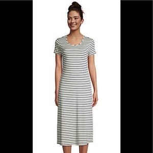 NWT Lands End Womens Supima Cotton Nightgown Ivory/Navy stripe Size Large /Tall